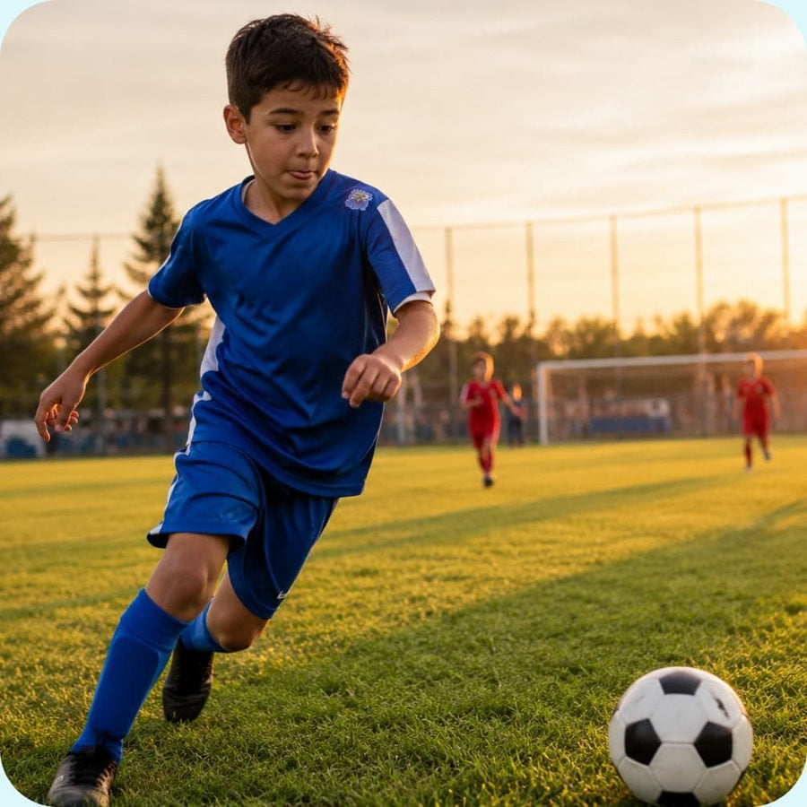 A child wearing BuzzPatch mosquito repellent stickers on their clothing while playing outdoors.