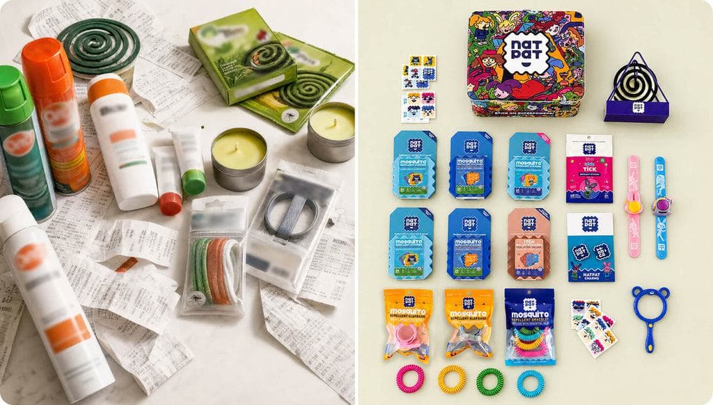 Drugstore clutter compared with the NatPat kit