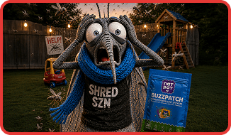 Marty the cartoon mosquito looking completely defeated
