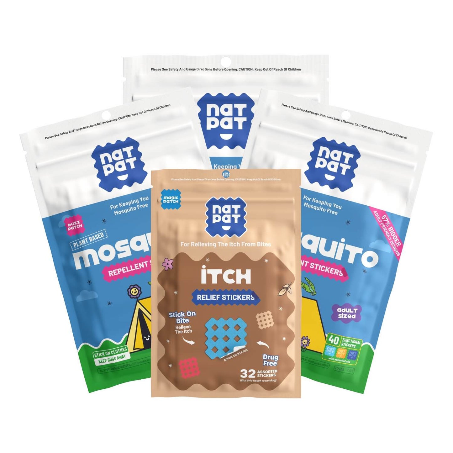 3 Packs of BuzzPatch Adult Stickers + 1 Pack MagicPatch Itch Relief Stickers
