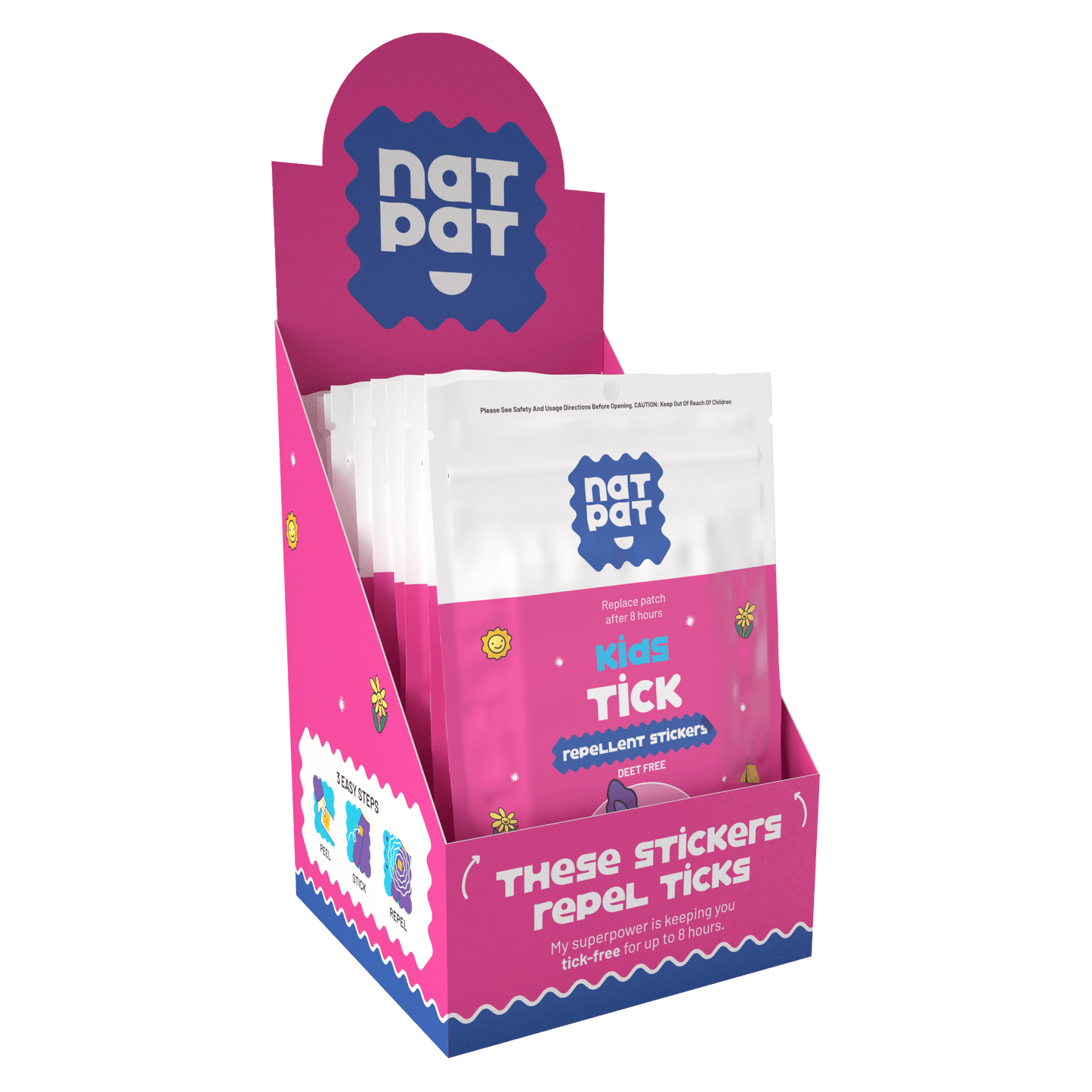 Kids Tick Repellent Stickers- 10 individual resale packets in Retail Display Box
