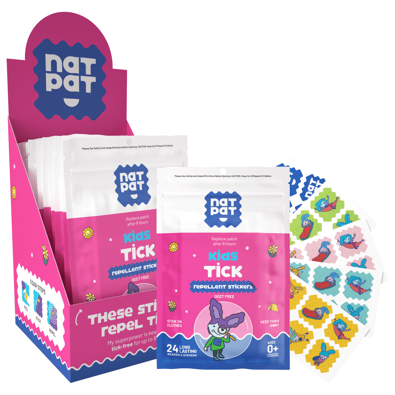 Kids Tick Repellent Stickers- 10 individual resale packets in Retail Display Box big image 1