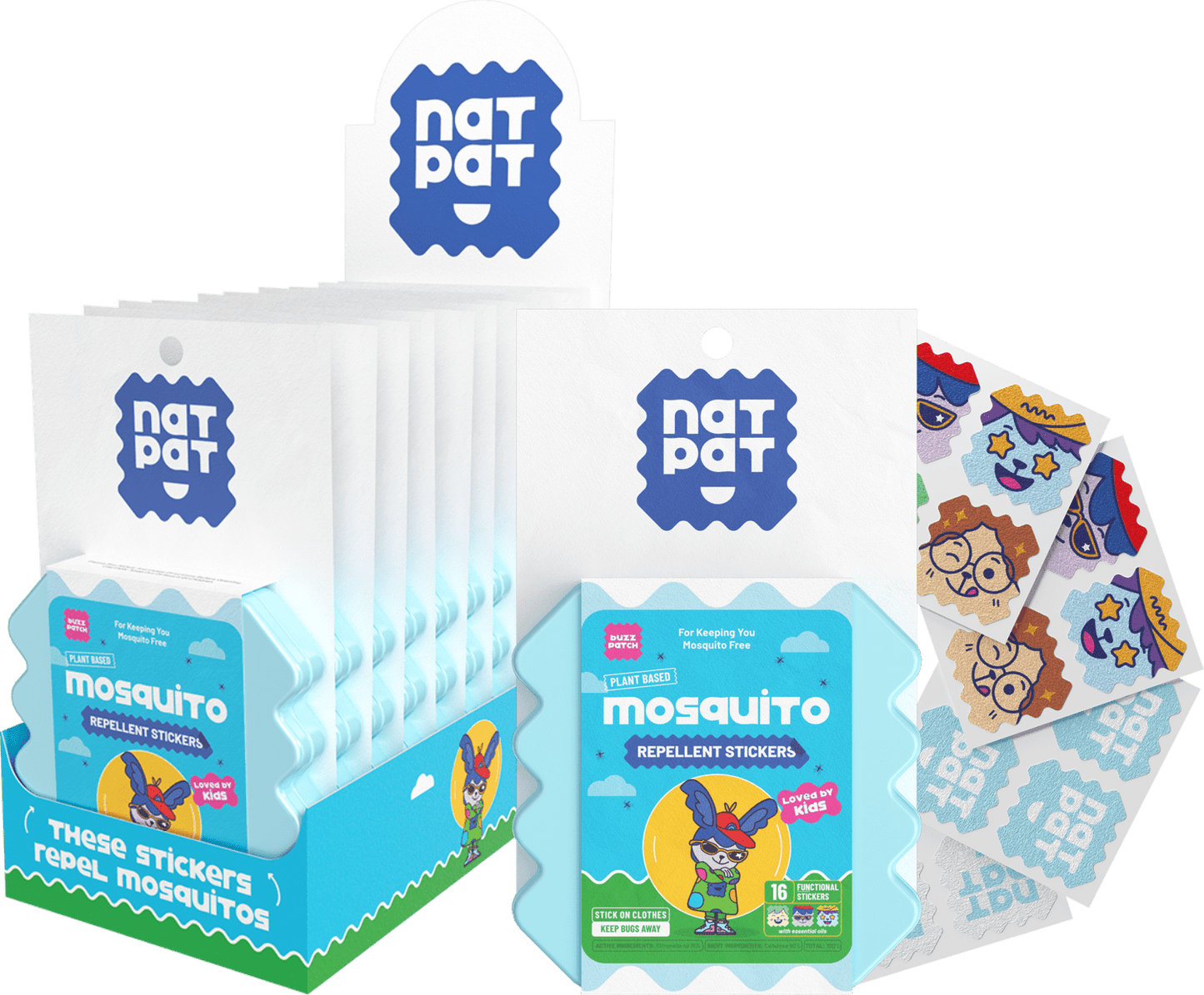 NatPat Kids Mosquito Repellent Stickers 16s - 10 Resale Packs in a Display Box