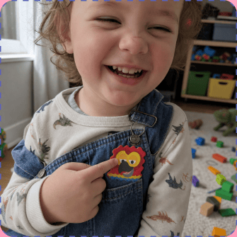 Placeholder lifestyle photo area for a toddler wearing a Seasonal allergy relief patch on their collar.